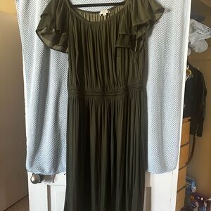 LOFT Olive Green Ruffle Sleeve Maxi Dress